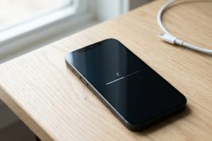 iPhone на столе во время обновления системы