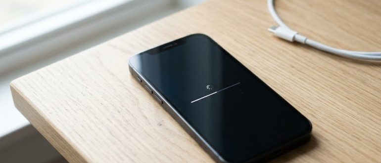 iPhone на столе во время обновления системы