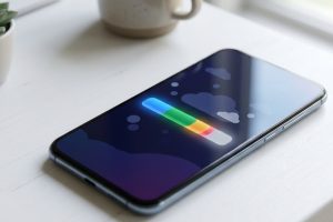 Смартфон с экраном, показывающим заполненность облачного хранилища