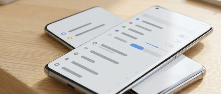 Смартфон Xiaomi с открытым меню настроек на деревянном столе