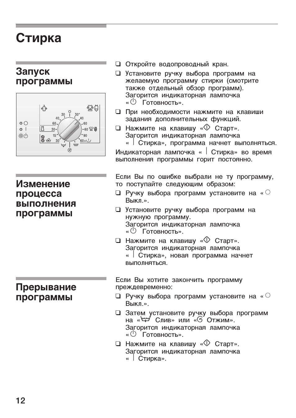 Режимы и время стирки, программы бош